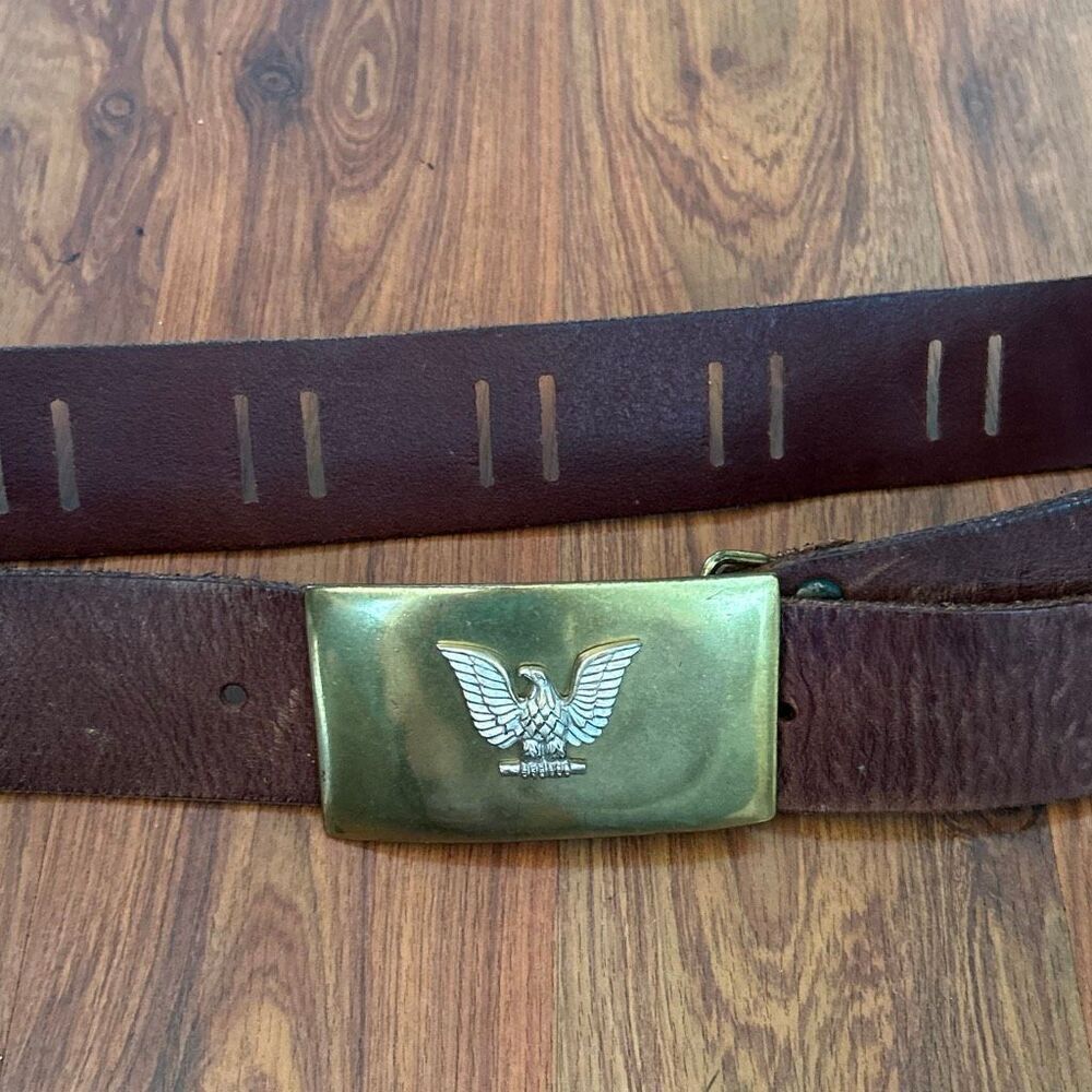Linea Pelle brass buckle American Eagle western style brown leather wide belt si